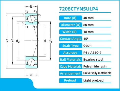 7208CTYNSULP4 40X80X18 7208 7208C الاتصال الزاوي الكرة تحمل زاوية ترتيب عالمي متري 1 قطعة in Kuwait