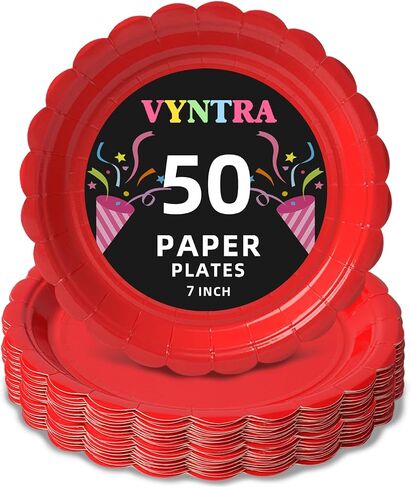 50 قطعة من أطباق ورقية حمراء مقاس 7 بوصات من Vyntra، أطباق حلوى للاستعمال مرة واحدة لحفلات أعياد الميلاد وعيد العمال والمناسبات الوطنية وأعياد الميلاد وحفلات الزفاف ومستلزمات الحفلات in Kuwait