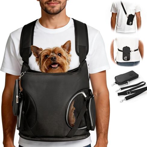 YUDODO Dog Front Backpack Carrier, Soft Breathable Pet Front Carrier with Adjustable Straps, Multi-Pocket Design, for Small Dogs & Cats up to 12 lbs (2 Pockets (Standard Backpack)) in Saudi Arabia