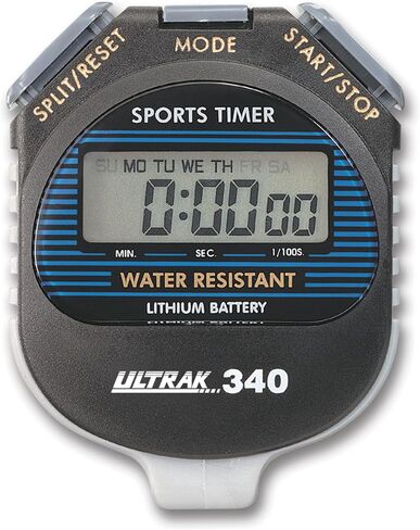ساعة توقيت رقمية ULTRAK 340 - شاشة كبيرة، مؤقت تقسيم تراكمي، توقيت 24 ساعة، مقاومة للماء، منبه وتقويم، بطارية ليثيوم، مدرب وساعة إيقاف PE مع حبل in Kuwait