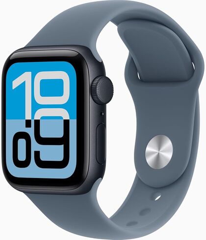 Apple Watch SE 3 [نظام تحديد المواقع + شبكة خلوية، 40 ملم] هيكل من الألومنيوم منتصف الليل مع حزام رياضي أزرق مرساة، مقاس S/M (متجدد) in Kuwait