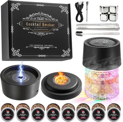 Electric Whiskey Smoker Kit with Mood Lighting, Cocktail Smoker Kit with 8 Wood Chips,4 Reusable ice Cubes，No Butane Needed,Old Fashioned Bourbon Smoker Kit，Bourbon Gifts for Men in Kuwait