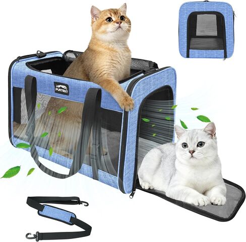 Soft-Sided Large Cat Carrier for 2 Cats, Spacious Foldable Pet Travel Carrier for Large Cats up to 25 Lbs, Double Cat Bag with Shoulder Strap, 20x13x13 Inch, Fits Maine Coon and Small Dogs, Grey in Saudi Arabia