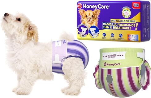 HONEY CARE Petrichor Female Dog Diaper, Camellia Fragrance, Emits Fresh Scent While Absorbing Urine, Thin & Breathable, 2 Fashion Designs in 1 Package, S, 80 Count in Saudi Arabia