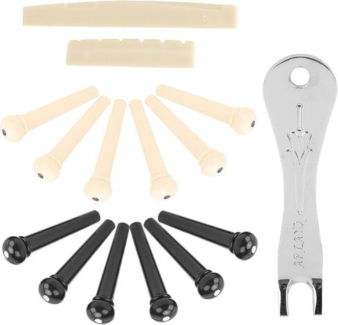 12Pcs Acoustic Guitar Bridge Pins Set with Saddle Nut Guitar Bridge Pin Kit with Puller Replacement Parts in Kuwait