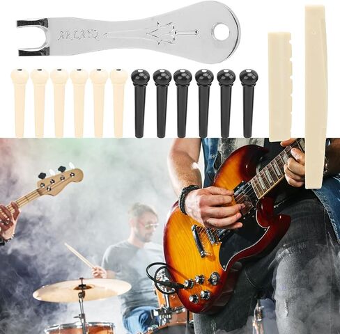 12Pcs Acoustic Guitar Bridge Pins Set with Saddle Nut Guitar Bridge Pin Kit with Puller Replacement Parts in Kuwait