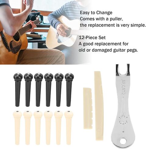 12Pcs Acoustic Guitar Bridge Pins Set with Saddle Nut Guitar Bridge Pin Kit with Puller Replacement Parts in Kuwait