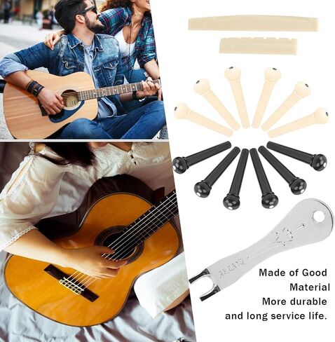 12Pcs Acoustic Guitar Bridge Pins Set with Saddle Nut Guitar Bridge Pin Kit with Puller Replacement Parts in Kuwait