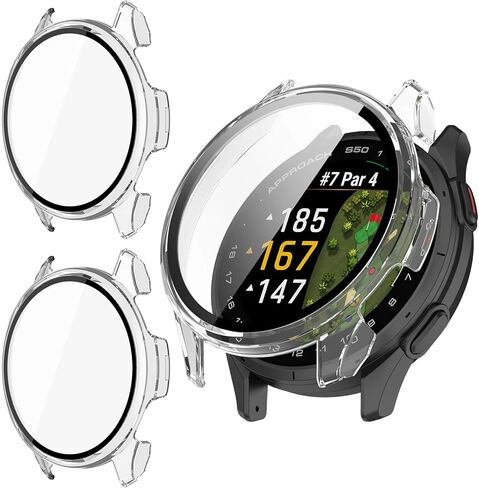 2 Pack Compatible for Garmin Approach S50 Screen Protector Case, Hard PC Bumper Full Coverage Protective Accessories Built-in Tempered Glass Film in Kuwait
