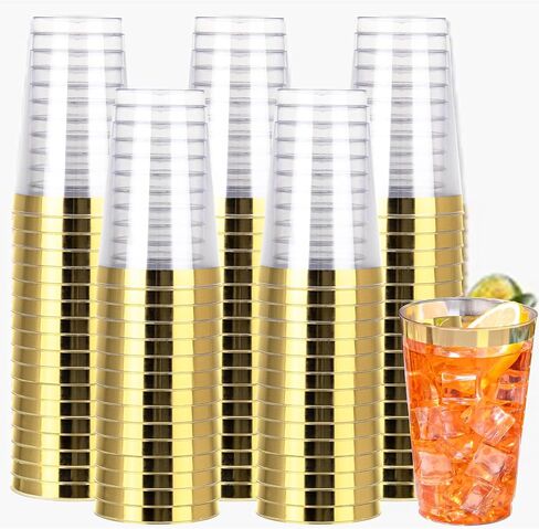 I00000 50 Pack 14 oz Gold Plastic Cups, Gold Disposable Cups Tumblers, Disposable Plastic Wine Glasses Cocktail Glasses Perfect for Wedding & Parties in Saudi Arabia