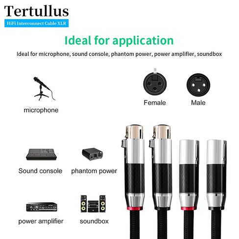 Tertullus 1 Pair 3 Pin HiFi Interconnect Cable XLR-m (Male) to XLR - F (Female) HiFi Balanced Audio Cable Microphone Cable Mic Wire (0.5m/1.64ft) in Kuwait