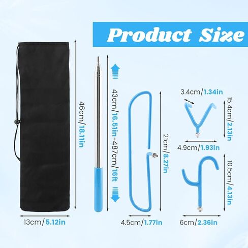 16 Feet Disc Golf Retriever Pole, Telescopic Discs Retriever with Stainless Steel Frame and Carry Bag, Extendable Disc-Golf Grabber Accessories Grabber for Tree, Bushes & Water in Kuwait