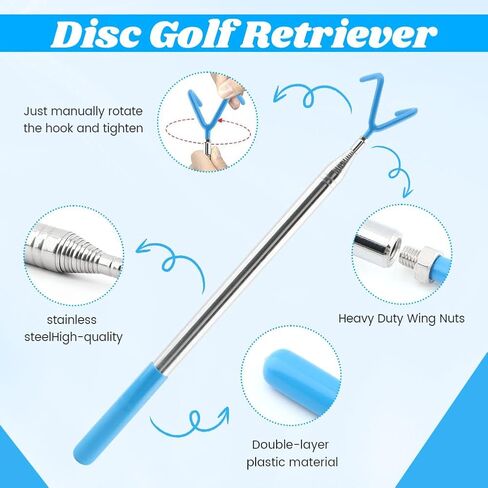 16 Feet Disc Golf Retriever Pole, Telescopic Discs Retriever with Stainless Steel Frame and Carry Bag, Extendable Disc-Golf Grabber Accessories Grabber for Tree, Bushes & Water in Kuwait