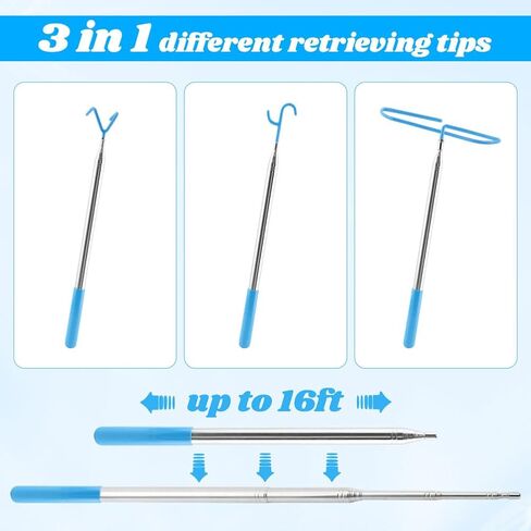 16 Feet Disc Golf Retriever Pole, Telescopic Discs Retriever with Stainless Steel Frame and Carry Bag, Extendable Disc-Golf Grabber Accessories Grabber for Tree, Bushes & Water in Kuwait