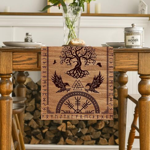 خوذة شجرة الفايكنج البنية من الحياة على شكل غراب من Awe Table Runner، ديكور طاولة طعام المطبخ الموسمي لديكور المنزل والحفلات 13 × 72 بوصة in Kuwait