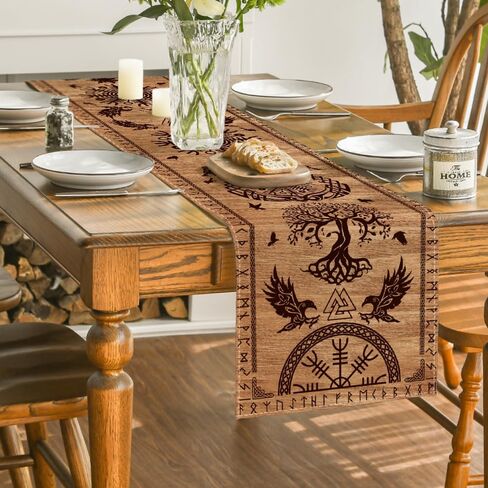خوذة شجرة الفايكنج البنية من الحياة على شكل غراب من Awe Table Runner، ديكور طاولة طعام المطبخ الموسمي لديكور المنزل والحفلات 13 × 72 بوصة in Kuwait