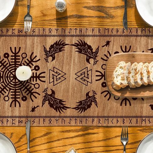 خوذة شجرة الفايكنج البنية من الحياة على شكل غراب من Awe Table Runner، ديكور طاولة طعام المطبخ الموسمي لديكور المنزل والحفلات 13 × 72 بوصة in Kuwait