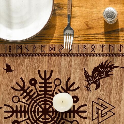 خوذة شجرة الفايكنج البنية من الحياة على شكل غراب من Awe Table Runner، ديكور طاولة طعام المطبخ الموسمي لديكور المنزل والحفلات 13 × 72 بوصة in Kuwait