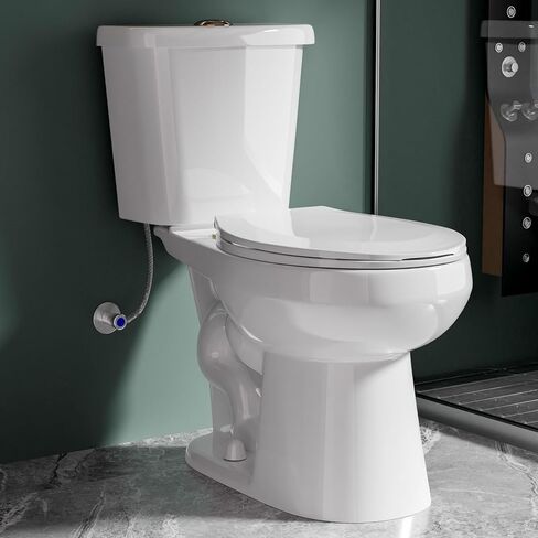 19 Inch ADA Compact Tall Toilet for Seniors 1.1/1.6 GPF Bone | Vitreous China Tornado Dual Flush, For Small Bathroom Space, Round Seat Height 20",12" Rough In in Kuwait