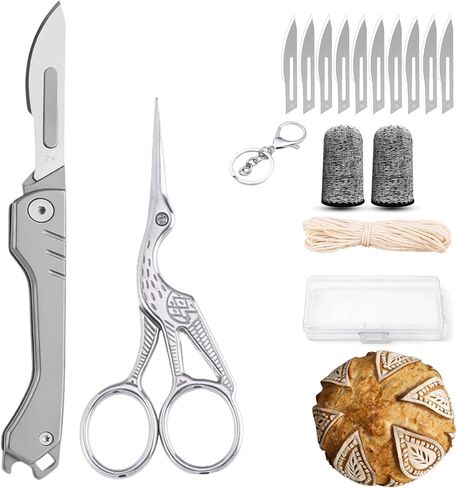 Bread Lame Dough Scoring Tool, Bread Scoring Tool Kit, sourdough scissors, suitable for baking sourdough and regular bread, comes with 100 inches of cotton string and 10 bread blades. in Kuwait