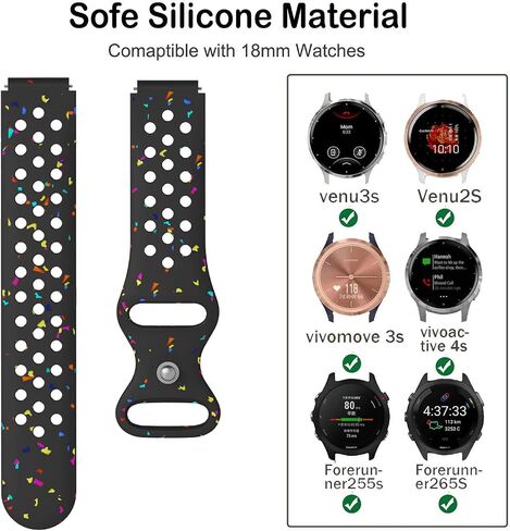 أحزمة ساعة ViCRiOR متوافقة مع Garmin Vivoactive 4S/ Venu 3S/ Venu 2S /Vivomove 3S، 18 مم من السيليكون الناعم الصديق للبيئة وحزام بديل قابل للتنفس لـ Garmin Forerunner 255S/ 265S النساء والرجال in Kuwait