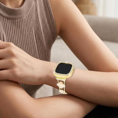 حزام بلينغ، متوافق مع Fitbit Versa 4/Sense 2 مع حافظة ماسية، حزام أنيق قابل للتعديل للنساء يمكن ارتداؤه يوميًا لساعة Fitbit الذكية in Kuwait
