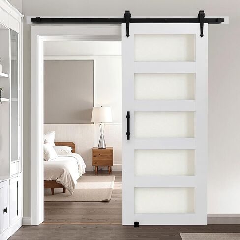 VEVOR باب الحظيرة المنزلق مقاس 36 × 84 بوصة، مع لوحة رأس ومجموعة أدوات مسار أجهزة باب الحظيرة بطول 6.6 قدم ومقبض، سطح PVC مقاوم للماء، ثقوب مثقوبة مسبقًا سهلة التجميع، MDF، انزلاق بسلاسة وهدوء in Kuwait