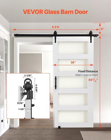 VEVOR باب الحظيرة المنزلق مقاس 36 × 84 بوصة، مع لوحة رأس ومجموعة أدوات مسار أجهزة باب الحظيرة بطول 6.6 قدم ومقبض، سطح PVC مقاوم للماء، ثقوب مثقوبة مسبقًا سهلة التجميع، MDF، انزلاق بسلاسة وهدوء in Kuwait