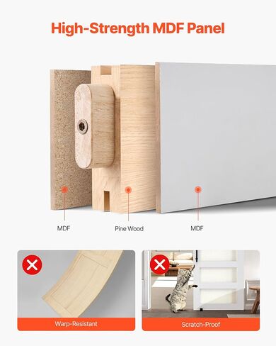VEVOR باب الحظيرة المنزلق مقاس 36 × 84 بوصة، مع لوحة رأس ومجموعة أدوات مسار أجهزة باب الحظيرة بطول 6.6 قدم ومقبض، سطح PVC مقاوم للماء، ثقوب مثقوبة مسبقًا سهلة التجميع، MDF، انزلاق بسلاسة وهدوء in Kuwait
