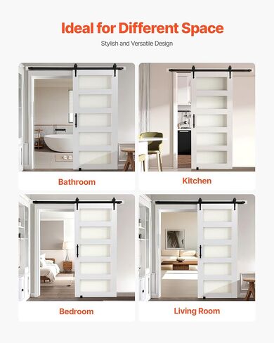 VEVOR باب الحظيرة المنزلق مقاس 36 × 84 بوصة، مع لوحة رأس ومجموعة أدوات مسار أجهزة باب الحظيرة بطول 6.6 قدم ومقبض، سطح PVC مقاوم للماء، ثقوب مثقوبة مسبقًا سهلة التجميع، MDF، انزلاق بسلاسة وهدوء in Kuwait