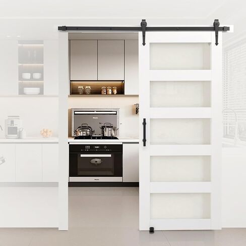 VEVOR باب الحظيرة المنزلق مقاس 36 × 84 بوصة، مع لوحة رأس ومجموعة أدوات مسار أجهزة باب الحظيرة بطول 6.6 قدم ومقبض، سطح PVC مقاوم للماء، ثقوب مثقوبة مسبقًا سهلة التجميع، MDF، انزلاق بسلاسة وهدوء in Kuwait