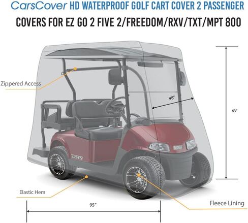 غطاء عربة الجولف عالي التحمل مقاوم للماء من CarsCover 2 أغطية للركاب لـ EZ Go 2Five 2 / Freedom/RXV/TXT/MPT 800 in Kuwait