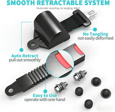 Retractable Golf Cart Seat Belt Kit 2 Pack, 53" Adjustable Universal Fit | Designed for a secure fit with retractable straps. Fits golf carts, go karts and utility carts. Mounting bracket not included in Saudi Arabia