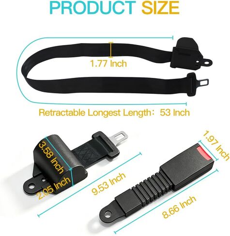 Retractable Golf Cart Seat Belt Kit 2 Pack, 53" Adjustable Universal Fit | Designed for a secure fit with retractable straps. Fits golf carts, go karts and utility carts. Mounting bracket not included in Saudi Arabia
