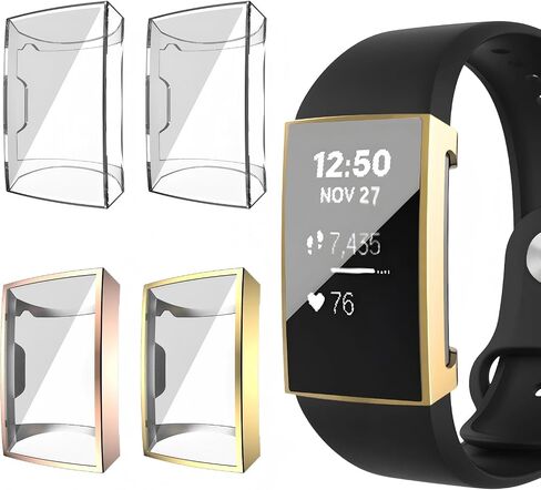 4 قطع متوافقة مع حافظة واقي الشاشة Fitbit Charge 4/3، ملحقات حماية كاملة التغطية الكاملة من مادة TPU الناعمة in Kuwait