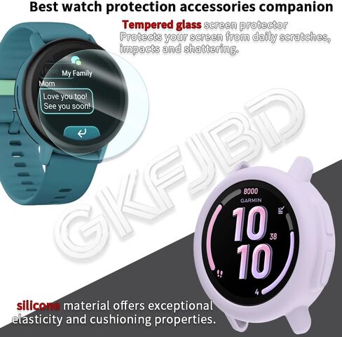Compatible for Garmin Bounce 2 Screen Protector & Case ，HD Tempered Glass Protective Film and Silicone Soft Cases Anti-Scratch, Ultra-Thin(Pack of 3+2) in Kuwait