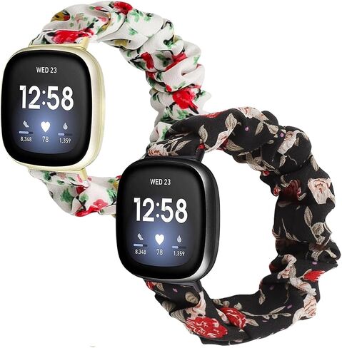 أربطة Scrunchie لـ Fitbit Versa 4/Versa 3/Sense/Sense 2 حزام للنساء، سوار ساعة بديل من نسيج القماش الناعم معصم مرن in Kuwait