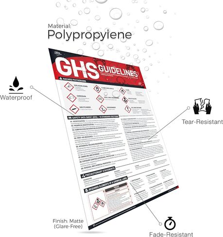 ملصق إرشادات OSHA GHS التوضيحي، ملصق ورقة بيانات السلامة مقاس 18 × 24 بوصة لأماكن العمل الصناعية، ملصق أمان GHS لمعيار اتصالات المخاطر مع الصور التوضيحية GHS in Kuwait