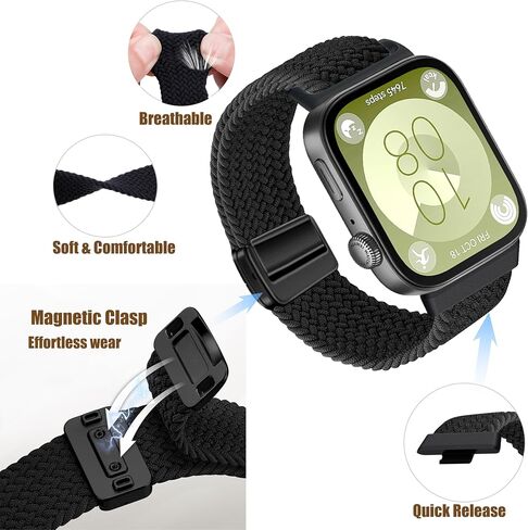 أربطة مغناطيسية مضفرة من النايلون متوافقة مع ساعة HuaweiH Watch Fit 3/Fit 4/Fit 4 Pro، سوار بديل رياضي من النايلون الناعم للنساء والرجال in Kuwait