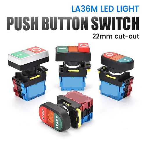 22 مم LA36M زر ضغط مزدوج إعادة ضبط مؤقت زر ثنائي الموضع مع LED 12 فولت 24 فولت 220 فولت 10 أمبير بدون مفتاح NC تشغيل إيقاف VaneAims (حافة فضية، 1NO1NC، 24 فولت) in Kuwait