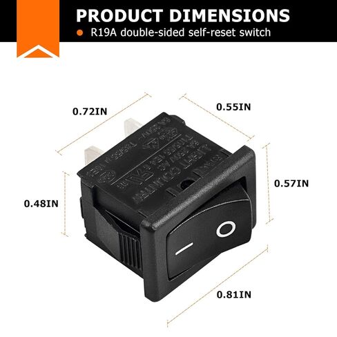 مفتاح الروك R19A T85U (15 × 21 مم) - تشغيل/إيقاف، 6 أمبير 125/250 فولت تيار متردد، 2 دبوس 2 موضع | مفتاح قارب مع حاجز حماية ضد اللمس، متوافق مع الأجهزة والسيارات والمعدات الصناعية in Kuwait