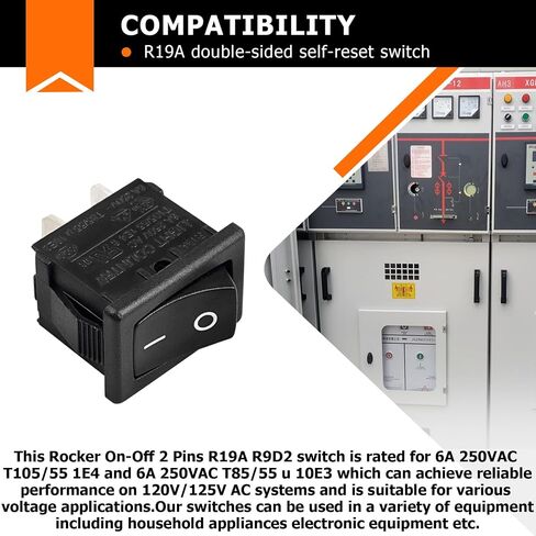 مفتاح الروك R19A T85U (15 × 21 مم) - تشغيل/إيقاف، 6 أمبير 125/250 فولت تيار متردد، 2 دبوس 2 موضع | مفتاح قارب مع حاجز حماية ضد اللمس، متوافق مع الأجهزة والسيارات والمعدات الصناعية in Kuwait