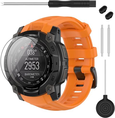 حزام متوافق مع Garmin Instinct 3 45 مم/50 مم، حزام ساعة بديل من السيليكون الناعم بعرض 20/22/26 مم و2 واقي شاشة لساعة Instinct E الذكية 40 مم 45 مم للنساء والرجال in Kuwait