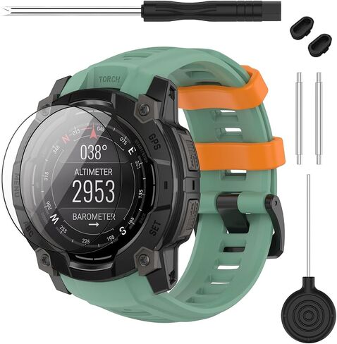 حزام متوافق مع Garmin Instinct 3 45 مم/50 مم، حزام ساعة بديل من السيليكون الناعم بعرض 20/22/26 مم و2 واقي شاشة لساعة Instinct E الذكية 40 مم 45 مم للنساء والرجال in Kuwait