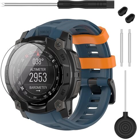 حزام متوافق مع Garmin Instinct 3 45 مم/50 مم، حزام ساعة بديل من السيليكون الناعم بعرض 20/22/26 مم و2 واقي شاشة لساعة Instinct E الذكية 40 مم 45 مم للنساء والرجال in Kuwait