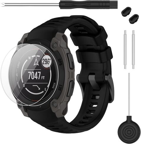 حزام متوافق مع Garmin Instinct 3 45 مم/50 مم، حزام ساعة بديل من السيليكون الناعم بعرض 20/22/26 مم و2 واقي شاشة لساعة Instinct E الذكية 40 مم 45 مم للنساء والرجال in Kuwait