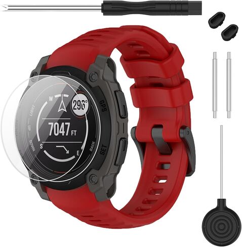 حزام متوافق مع Garmin Instinct 3 45 مم/50 مم، حزام ساعة بديل من السيليكون الناعم بعرض 20/22/26 مم و2 واقي شاشة لساعة Instinct E الذكية 40 مم 45 مم للنساء والرجال in Kuwait