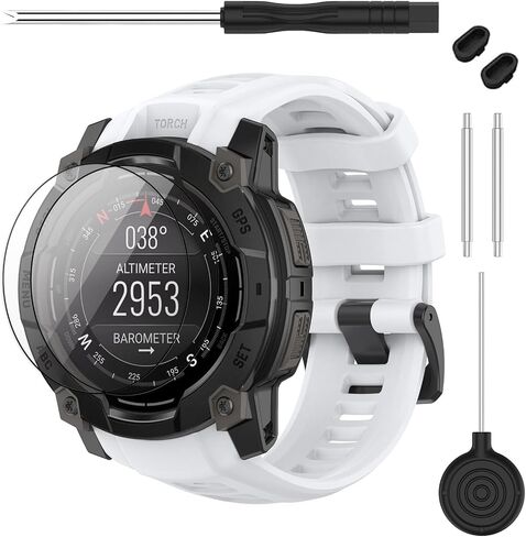 حزام متوافق مع Garmin Instinct 3 45 مم/50 مم، حزام ساعة بديل من السيليكون الناعم بعرض 20/22/26 مم و2 واقي شاشة لساعة Instinct E الذكية 40 مم 45 مم للنساء والرجال in Kuwait