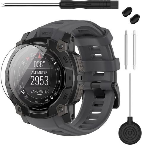 حزام متوافق مع Garmin Instinct 3 45 مم/50 مم، حزام ساعة بديل من السيليكون الناعم بعرض 20/22/26 مم و2 واقي شاشة لساعة Instinct E الذكية 40 مم 45 مم للنساء والرجال in Kuwait