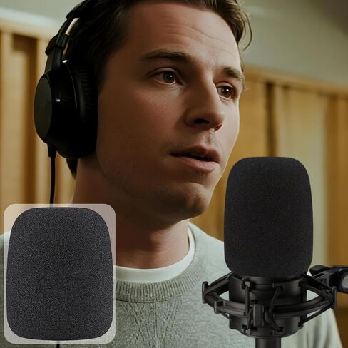 SOULWIT 2Pcs Pop Filter for Audio-Technica ATH AT2035 Cardioid Condenser، غطاء ميكروفون واقٍ من رغوة الزجاج الأمامي - أسود in Kuwait